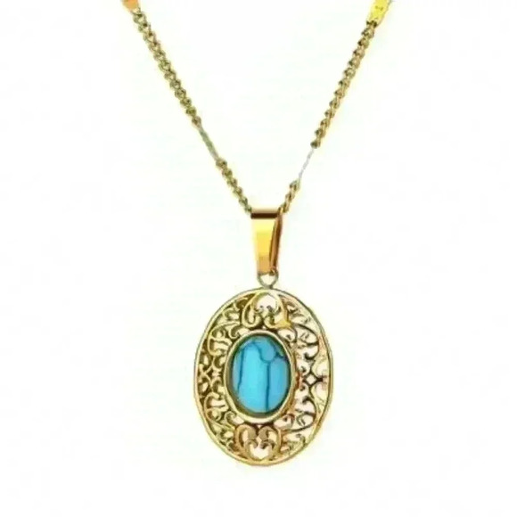 Vintage Larimar Stone on 18k Gold Filled Pendant Necklace - Picture 1 of 2